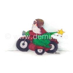 Postkarte Miriam Kramer Weihnachtsmann auf Motorrad