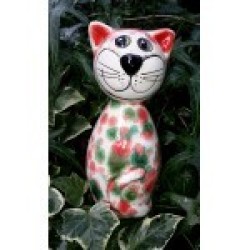 Gartenstecker Keramik-Katze mini creme bunte Effekte