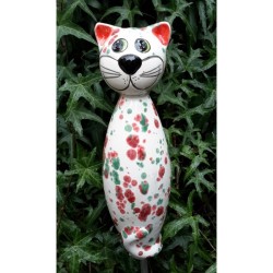 Gartenstecker Keramik-Katze Creme 