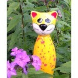 Gartenstecker Keramik-Katze gelb gefleckt