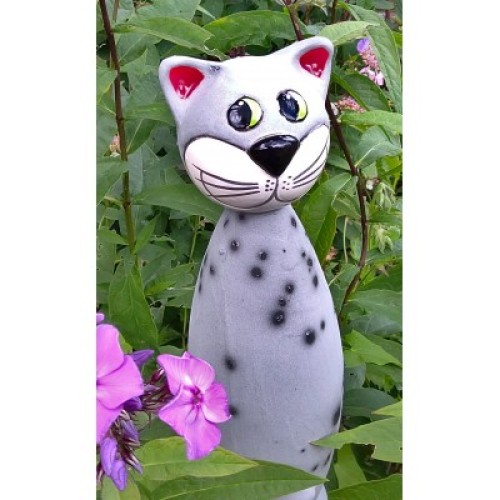 Gartenstecker KeramikKatze grau