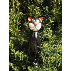 Gartenstecker Keramik-Katze schwarz