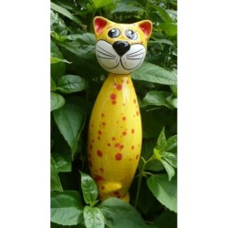 Gartenstecker Keramik-Katze gelb gefleckt