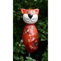 Gartenstecker Keramik-Katze mini orange gefleckt