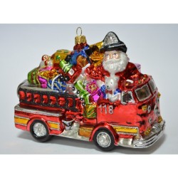 Christbaumschmuck Santa auf Feuerwehrauto