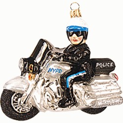 Christbaumschmuck NYPD Polizist auf Motorrad