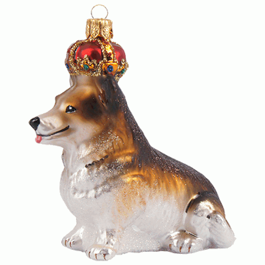 Weihnachtskugel Hund Corgie mit Krone
