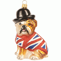 Weihnachtskugel Englische Bulldogge mit Hut