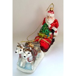 Weihnachtskugel Santa mit seinem Hundeschlitten