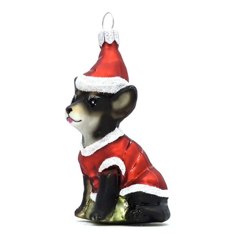 Christbaumschmuck Hund Chihuahua mit Weihnachtsmütze