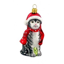Christbaumschmuck Katze mit Weihnachtsmütze