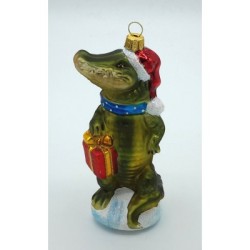 Christbaumschmuck Krokodil mit Weihnachtsmütze
